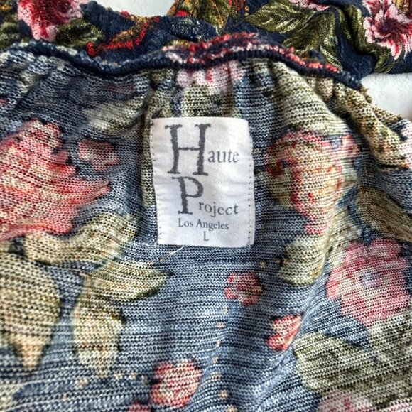 Haute Project Womens Floral Boho Bell Sleeve Cropped Top Blouse Large Navy/Red - Picture 3 of 8